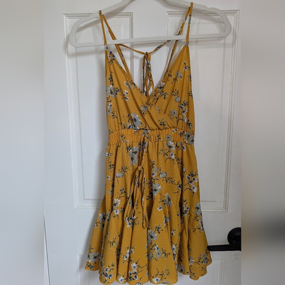 Mustard Floral Spaghetti Strap Sundress Romper